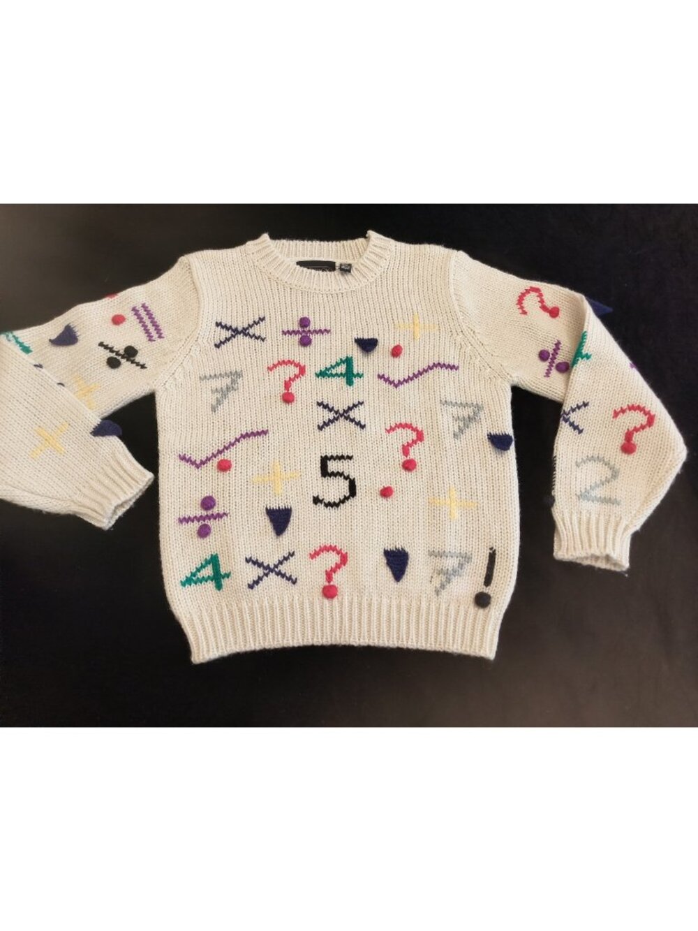 Tomboy Women Knit Sweater Small Ivory Crochet Pullover Numbers Design 100 % Wool